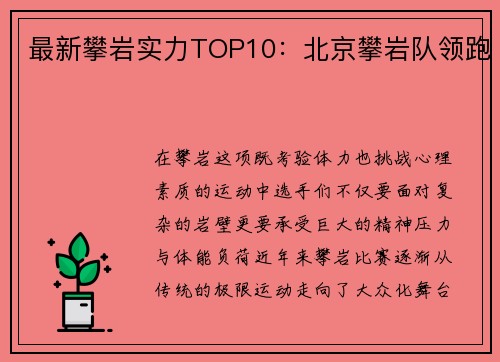 最新攀岩实力TOP10：北京攀岩队领跑